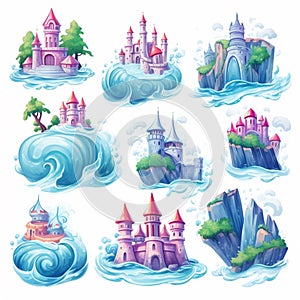 House, castle and wave illustration, free stock photo