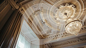 house ceiling with crystal lamp