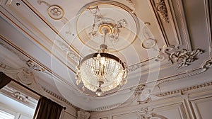 house ceiling with crystal lamp
