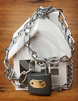 House with chain and padlock,