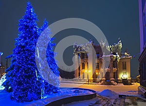 House with Chimaeras during winter holiday time