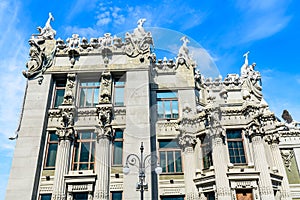 House with chimeras in Kiev, Ukraine. Art Nouveau building with sculptures of the mythical animals was created by architect