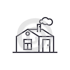 House with chimney vector line icon, sign, illustration on background, editable strokes