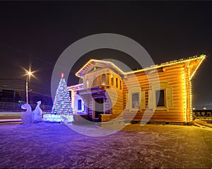 House Christmas lights at night