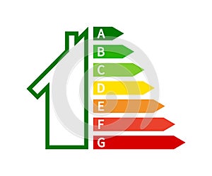 House class energy and economics. Certificate of epc. Badge of performance and efficiency of house. Economy consumption of energy