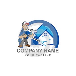 house cleaner mascot brand logo design vector,Cleaning Service Man Mascot