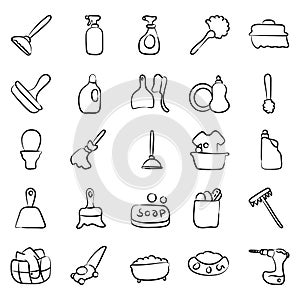 House Cleaning Accessories Doodle Icons Pack