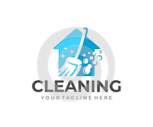 House cleaning and house cleanup service, logo design. Sanitizing, disinfecting, hygiene and cleanliness, vector design