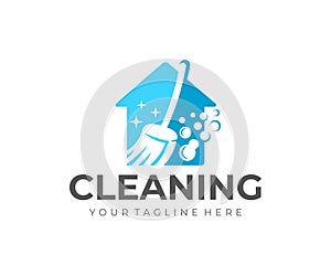 House cleaning and house cleanup service, logo design. Sanitizing, disinfecting, hygiene and cleanliness, vector design photo