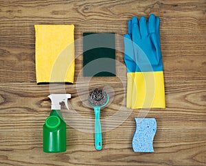 House Cleaning Materials on Age Wood