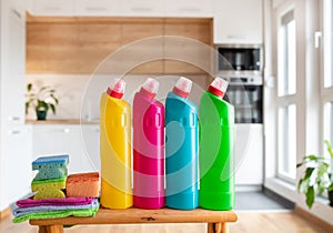 House cleaning products on shelves