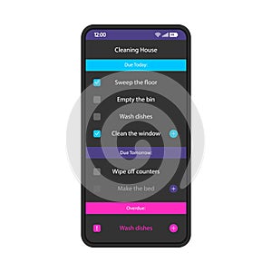 House cleaning schedule smartphone interface vector template