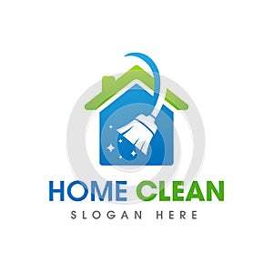 House Cleaning Service Business Logo. Home clean logo with broom sweep symbol icon design