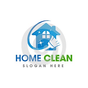 House Cleaning Service Business Logo. Home clean logo with broom sweep symbol icon design