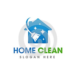 House Cleaning Service Business Logo. Home clean logo with broom sweep symbol icon design