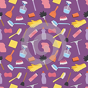 House cleaning service domestic tools houseowner seamless pattern background