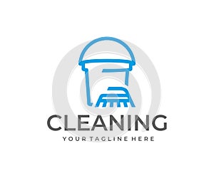House cleaning service logo design. Cleaning brush and bucket vector design