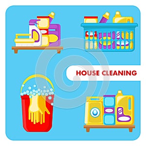 House Cleaning Tools Vector Illustrations Set