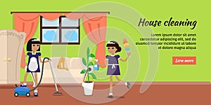 House Cleaning Vector Web Banner In Flat Design