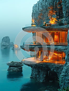A house on a cliff overlooking the ocean