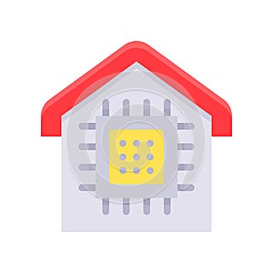 House with computer chip , Future technology flat design icon