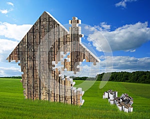 House consisting of puzzles on the meadow