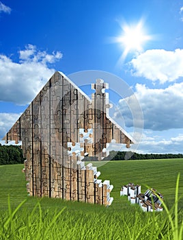 House consisting of puzzles on the meadow