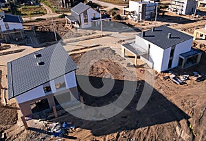 House construction, aerial view. Home construction of ceramsite blocks. photo