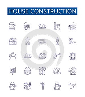 House construction line icons signs set. Design collection of Building, Construction, Housebuilding, Erection, Raising