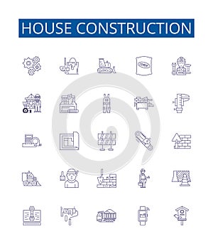 House construction line icons signs set. Design collection of Building, Construction, Housebuilding, Erection, Raising