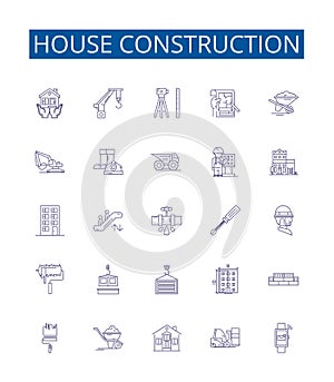 House construction line icons signs set. Design collection of Building, Construction, Housebuilding, Erection, Raising photo