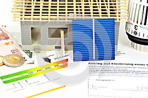 House with a construction plan and solar panel planning