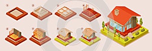 House construction site building stage isometric set