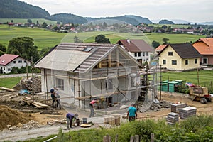 House construction site in village