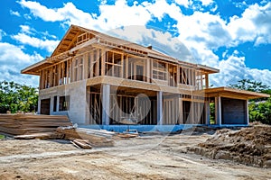 House Construction Site with Visible Materials and Structure