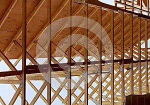 House construction with wood framing roof trusses