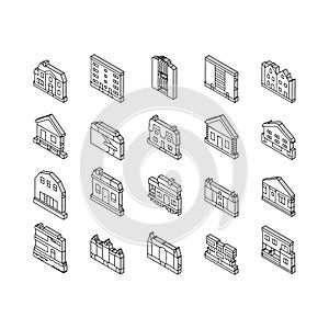 House Constructions Collection isometric icons set vector