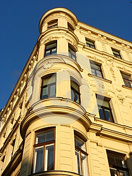 A house with a corner tower