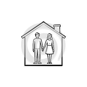 House with couple hand drawn outline doodle icon.