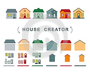 House creator. vector collection of elements roof, windows and walls.