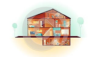 House cross section rooms plan cartoon vector