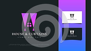 House and Curtains Logo Design for Real Estate Industry Identity. Construction, Architecture or Building Logo Design