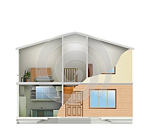 House cut with interiors and part facade. Vector