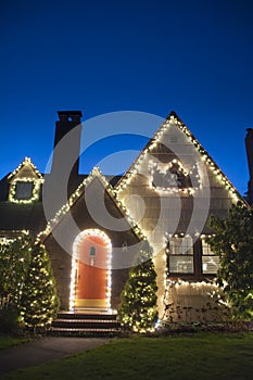 House decorated for Christmas