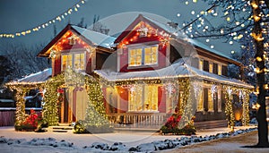 House decorated with Christmas lights