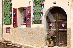 House, decorated with pink and blue birds on \