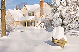 House in deep winter snow