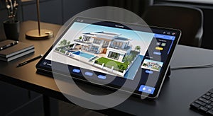 house design software on tablet at modern workspace