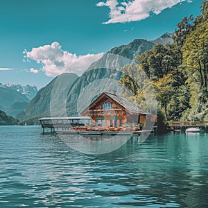 a house on a dock on a lake