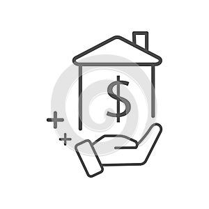 A house with a dollar sign in hand icon vector for investment in real estate concept